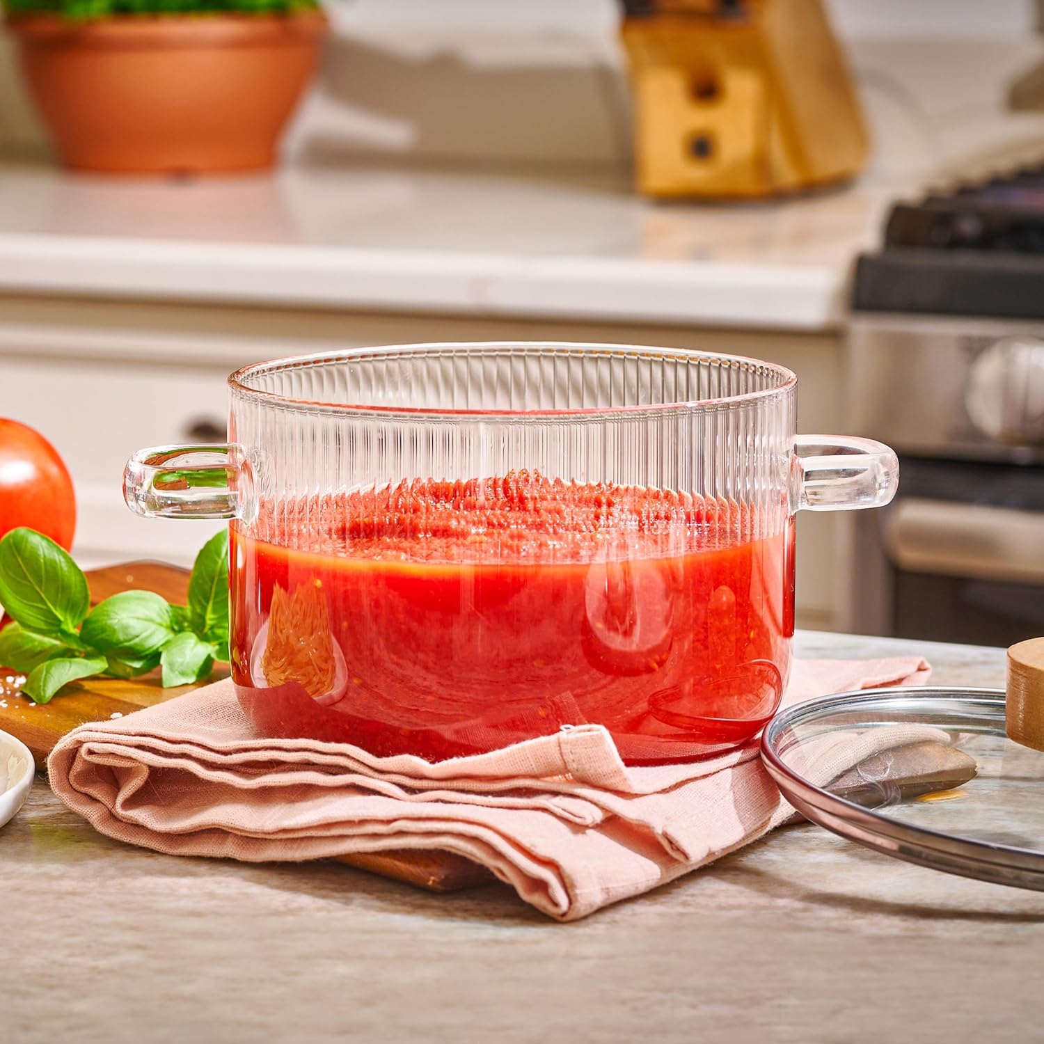 Glass Cooking Pot with Lid, Heat Resistant Cooking Pot, Glass Cookware, Stovetop Pot -1.6L Glass Cooking Pot with Lid, Heat Resistant Cooking Pot, Glass Cookware, Stovetop Pot -1.6L